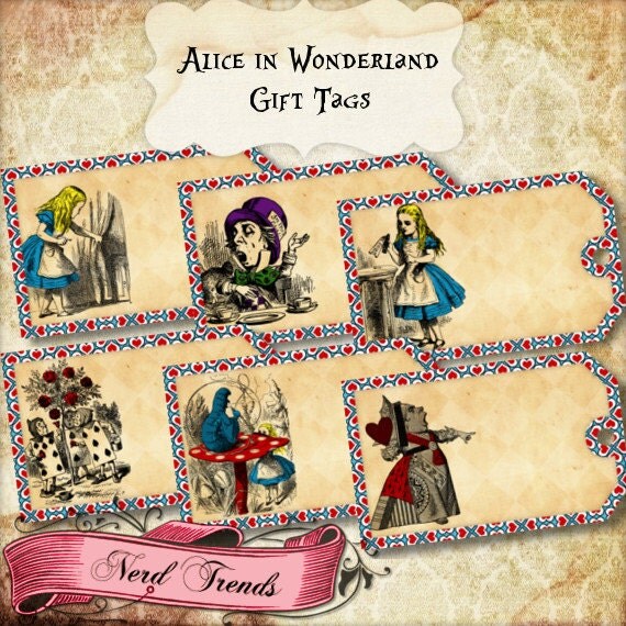 Alice in Wonderland Gift Tags, Printable Birthday Party Tags, 8 Digital Tags, Vintage Wonderland, INSTANT DOWNLOAD Il_570xn
