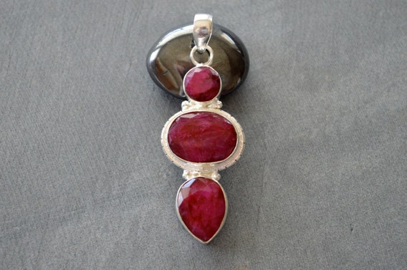 Solid 925 Sterling Silver Ruby Designer Stone Pendant