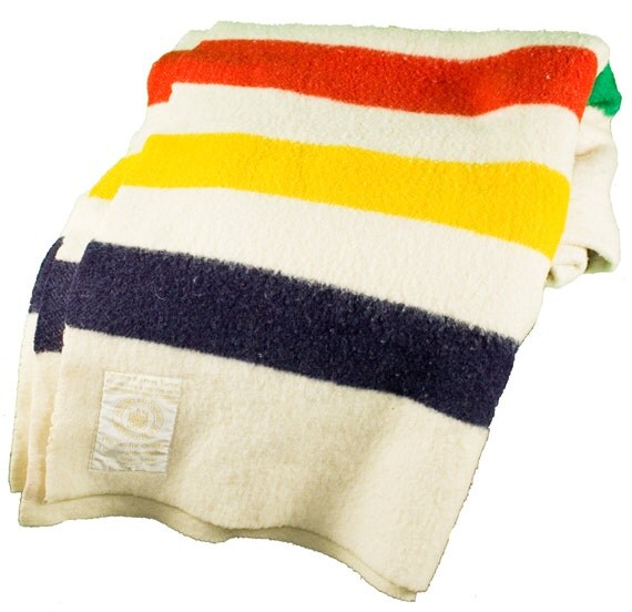 1920s Hudson Bay Point Blanket Trading Rainbow Striped Wool
