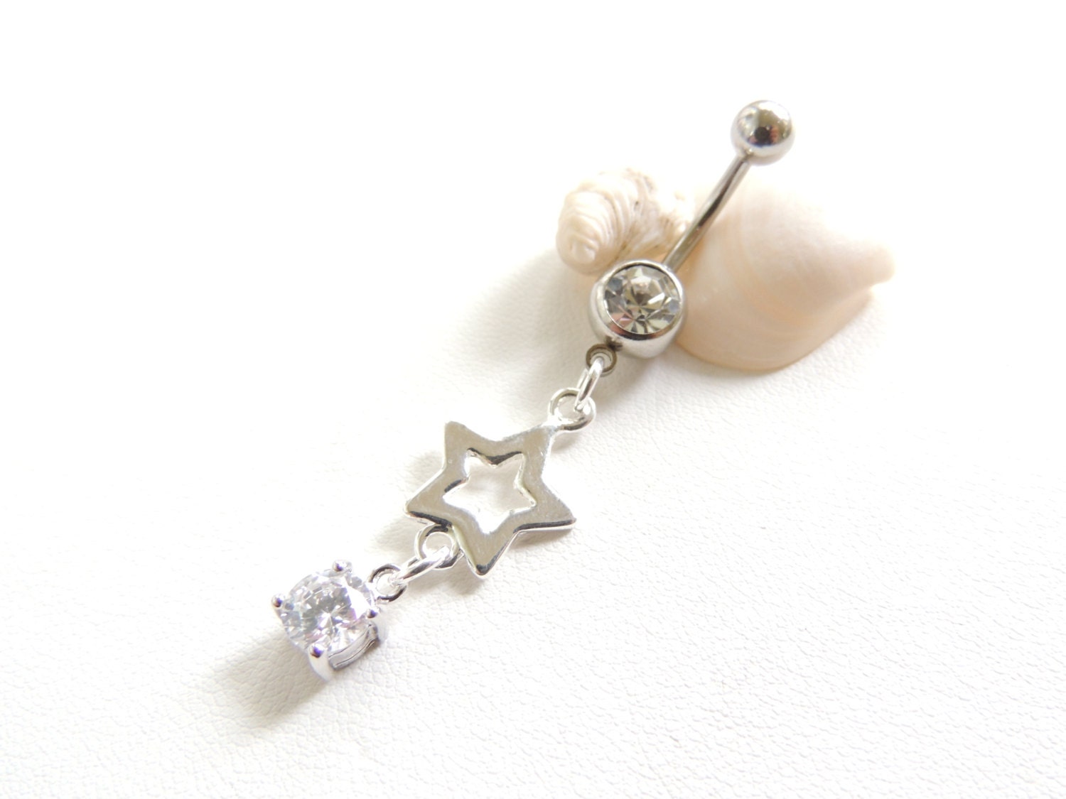 Star Belly Button Ring Silver Star Navel Ring Dangle Belly