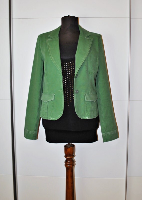Vintage DKNY Jeans Jacket Womens Green Denim Slim-Fit Jacket