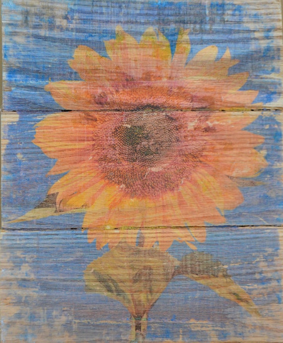Reclaimed Wood Sunflower Wall Art Transfer from Photograph 