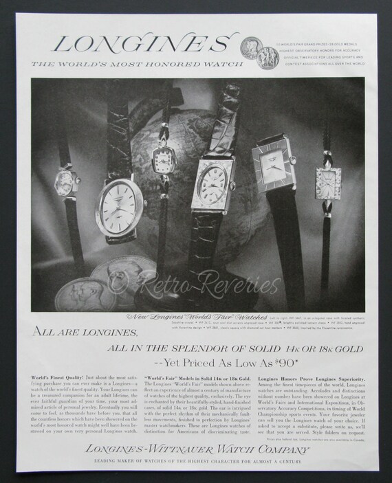 Vintage 1963 Longines Watch Ad World's Most Honored