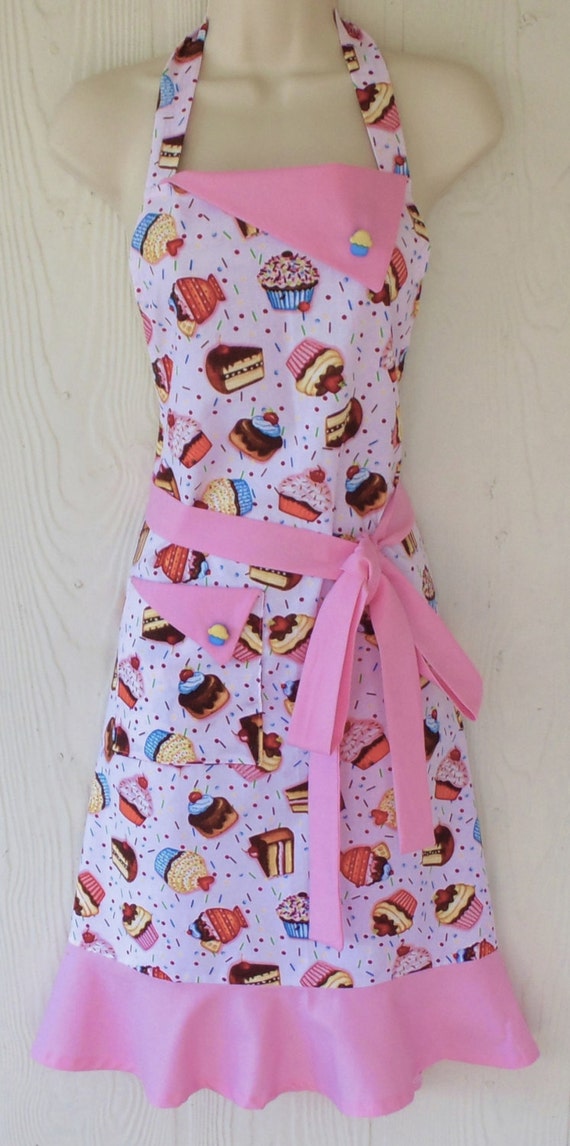Pink Cupcake Apron Cute Retro Apron Bakery by KitschNStyle on Etsy