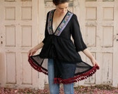 Unique Black Kaftan Blouse (galabiya) in Extra-Special Design - Ethnic Look with a Twist !