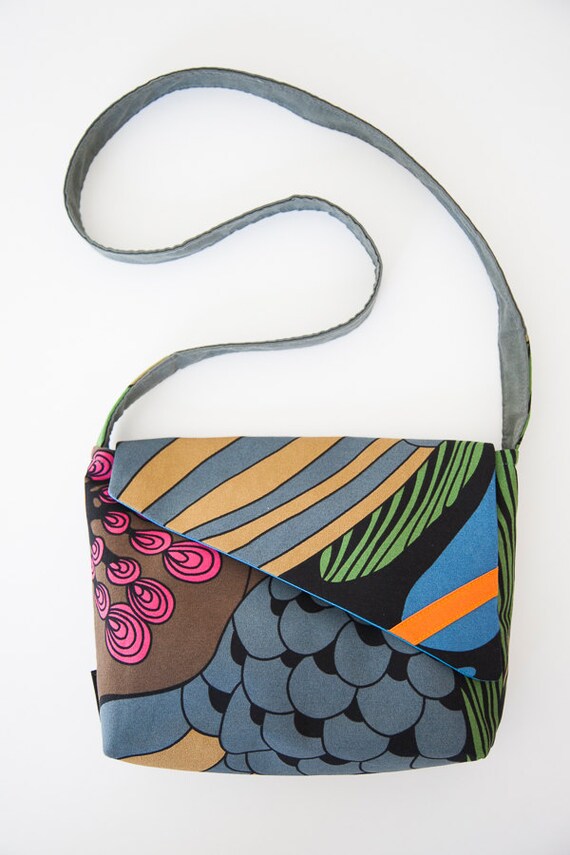 Small fabric crossbody bag. Handmade fabric bag. Black and colorful ...