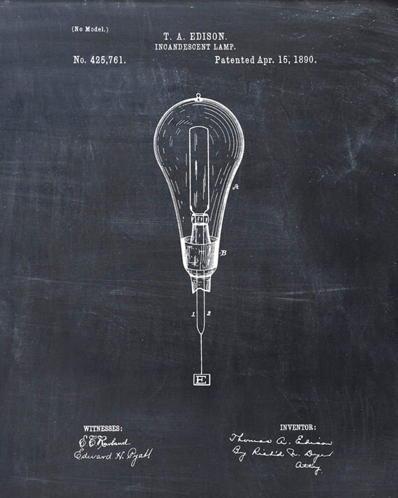 Patent Print of a Light Bulb Lamp Patent Art Print Patent