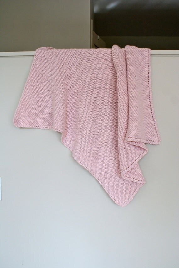 Hand Knit Light Pink Baby Blanket by HomeEcStore on Etsy