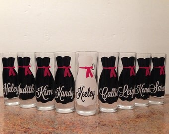 Wedding Glasses, Personalized Bachelorette/Bridesmaid Shot Glasses, Wedding Party Glasses (1)