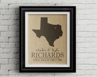 Personalized Map Art, Custom Map Art, Map Artwork, Texas map art, TEXAS State Art, Anniversary gift map, Burlap Map