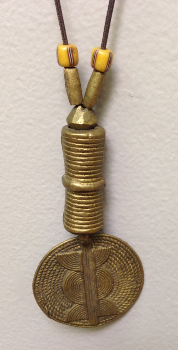 African Necklace Brass Pendant Bead Necklace Handmade 