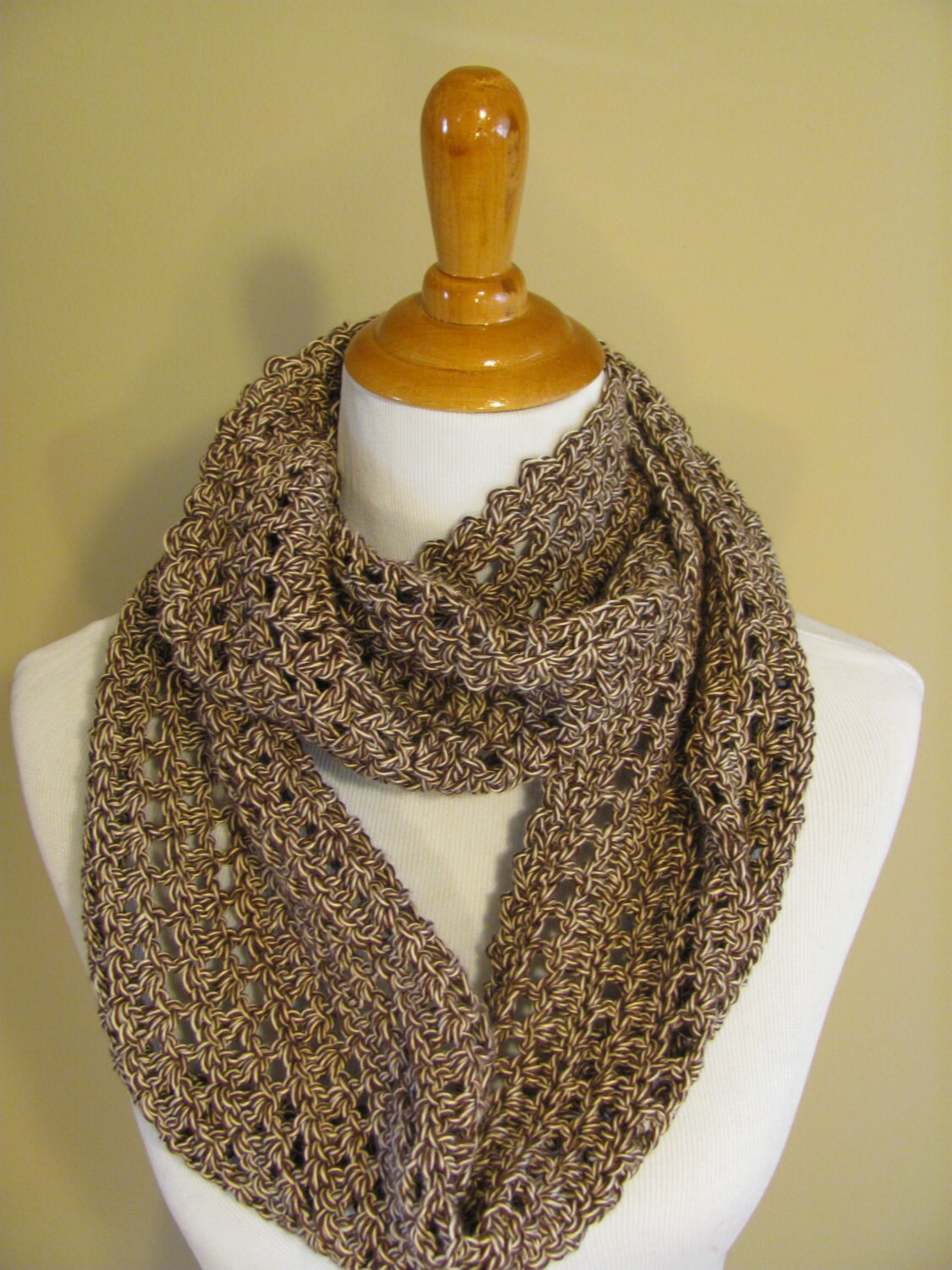 Lacey open weave crochet infinty scarf