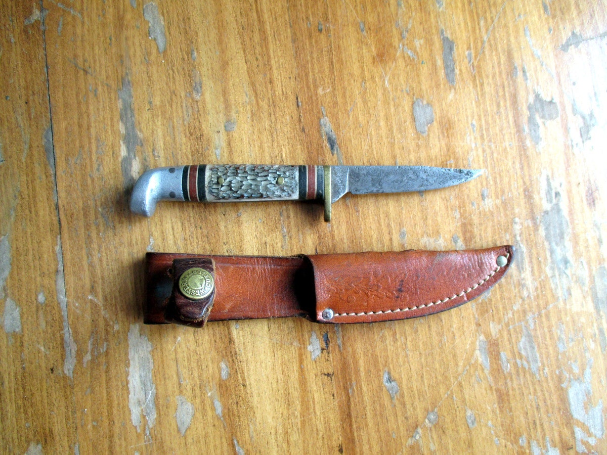Small Vintage Hunting Knife Western Cutlery 628 With Sheath