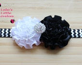 Black & White Headband Double Flower with Rhinestone Center on your choice elastic or clip Newborn - Adult Photoshoot Birthday Wedding Black & White Headband Double Flower with Rhinestone Center on your choice elastic or clip Newborn - Adult Photoshoot Birthday Wedding