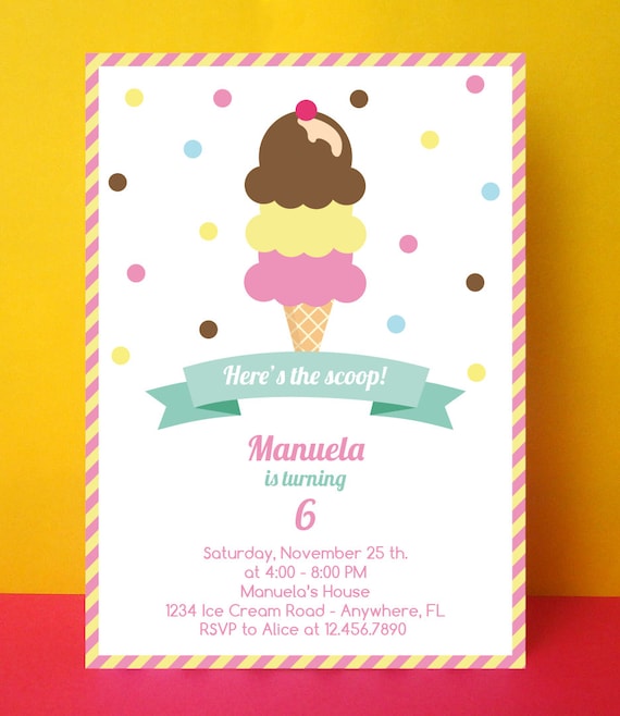 Ice cream invitation  card  Editable text  Pdf by 