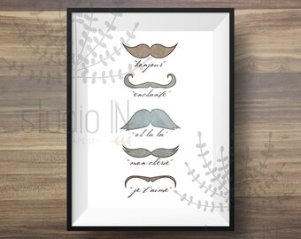 Mustache print, 8x10 moustache printable, wall decor mustache, french mustache, moustache art, INSTANT DOWNLOAD