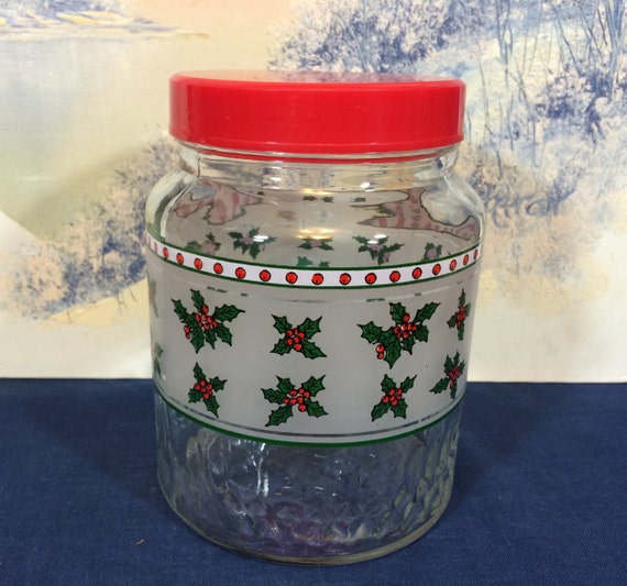 Vintage And Unique Clear Glass Cookie Jar Canister With Screw On Lid