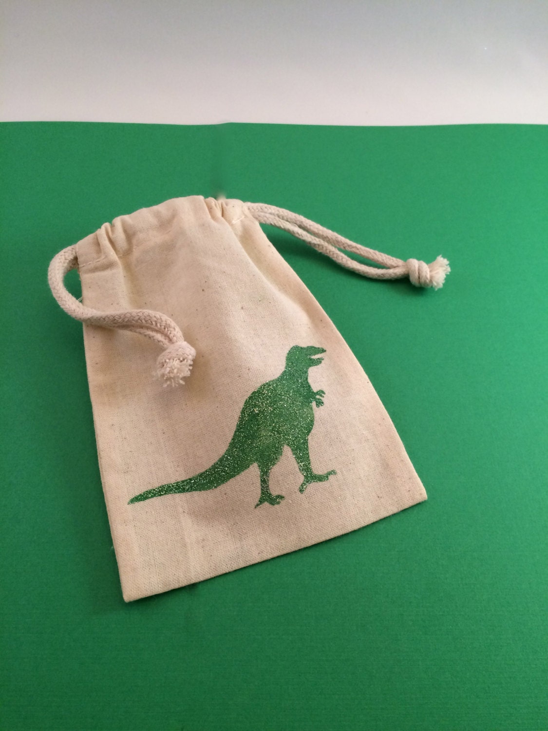 Dinosaur Favor Bags Muslin Bags With Dinosaur Design Glitter