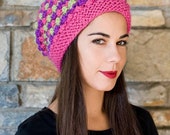 Womenâ€™s spring fall beanie beret Hat, Handmade slouch beanie, Oversized knit beanie, Hand Knit Bobble Hat, Womens Hat