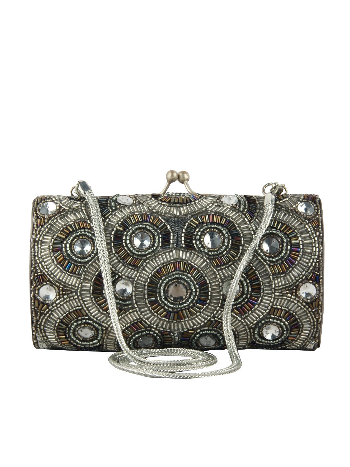 Silver Evening Bag Beaded Evening Grey Clasp Purse 20's