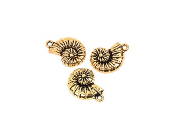 6 FOSSIL SHELL Ammonite Charm Pendants, antique gold metal, chg0175