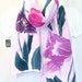 Hand painted silk scarf Pink and Purple Tulips, Pink Silk Scarf, Japanese Scarf. Silk Scarves Takuyo. Silk Crepe. 8x 54 inches.