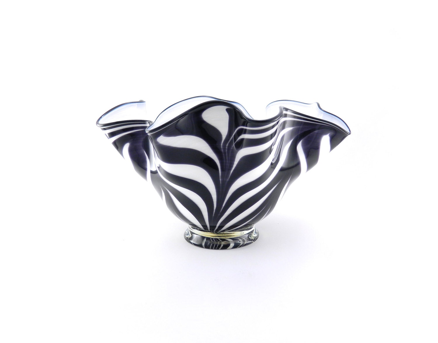 LARGE Black and White Blown Glass Bowl