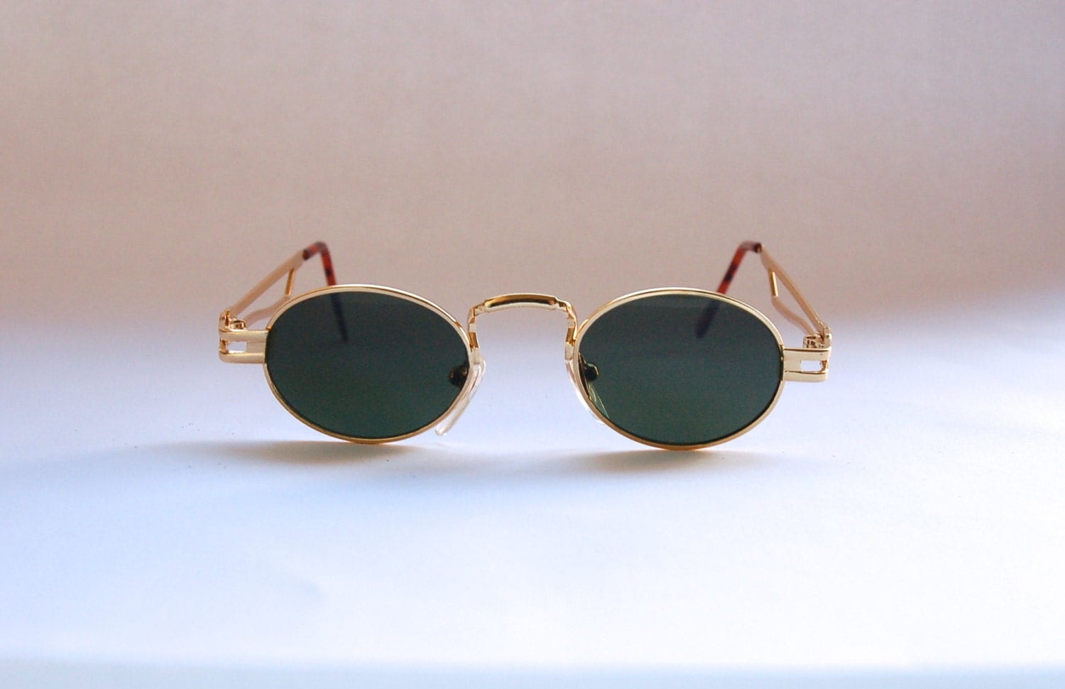 Authentic Vintage 90s Circle Sunglasses/ Oval Shades w Gold