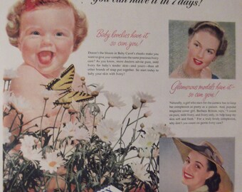 IVORY SOAP Original 1950's Vintage Advertising Baby Beauty Facial Soap Bathroom Decor Additional Ads Ship FREE Ready To Frame