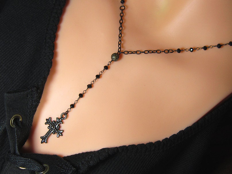 Sterling Silver Gothic Steampunk Black Oxidized Spinel Victorian Mourning Rosary Necklace Choker Goth Metal 925 Sterling