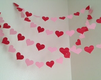 Valentines Day Decorations 10ft Red and Pink Heart Garland Paper Garland Happy Valentines Day Birthday Party Decor Photo Prop 10Ft Strand