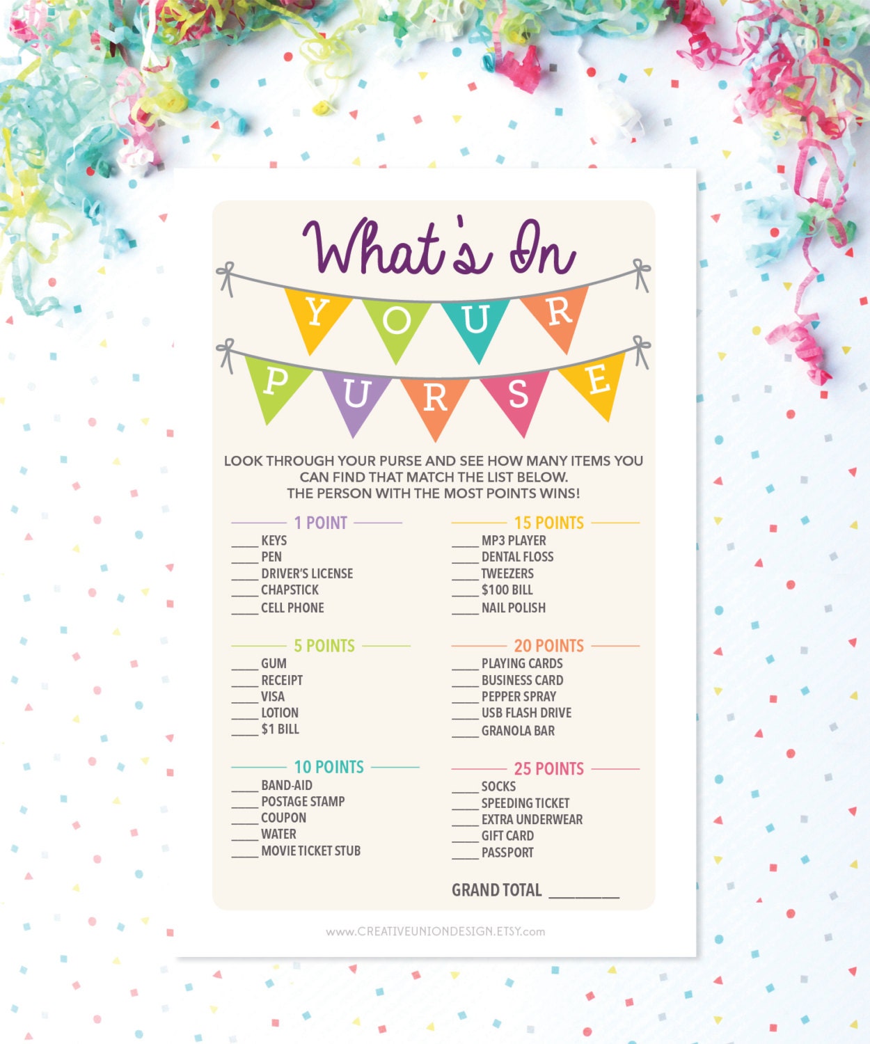 Instant Download What's In Your Purse Game by CreativeUnionDesign