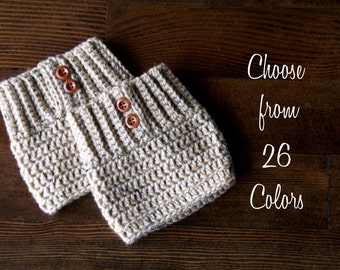 Chunky Boot Cuffs - 26 Colors - Cream/Tan/Oatmeal/Gray/Brown/Wooden Buttons/Leg Warmers/ Women's