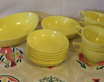 Vintage Yellow Plastic Melmac Dishes, Stetson Dinnerware, 14 Piece Set ...