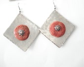 Unique Handmade Big Earrings-Silver Hand Hammered-Contemporary Cold Connection Earrings-Sponge Coral Beads-Sterling Silver Hooks