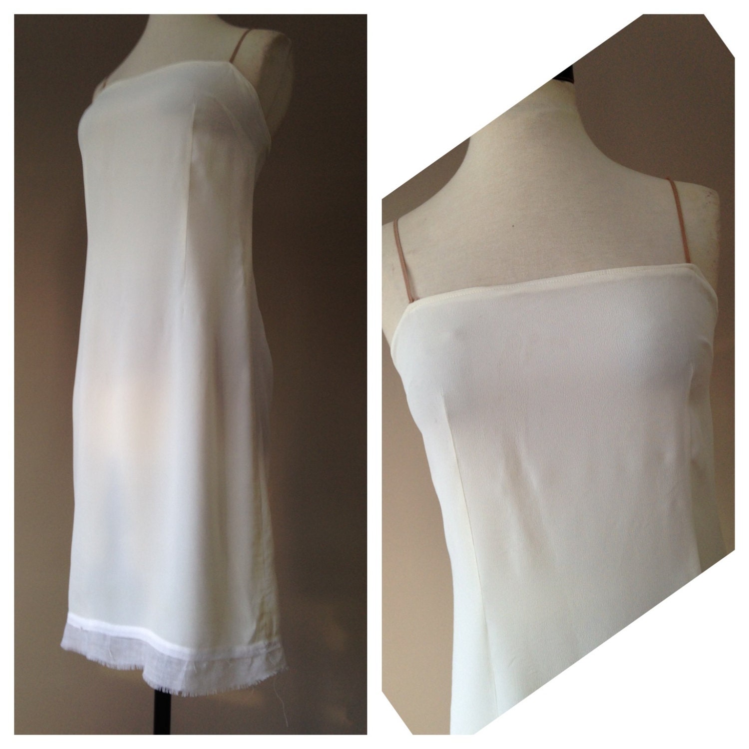 M / Silk Chemise / Full Slip / Dress / White Silk with Chiffon
