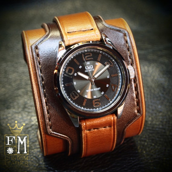 Mens Leather Cuff Watch – Men’s Limited Edition Citizen Watch with Handmade Two-Tone Brown Leather Cuff