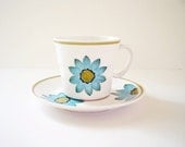 Retro Cup & Saucer Sets 4 Retro China Teacups Mod Noritake Teacups Turquoise Blue Up-sa Daisy Flower Retro Kitchen Decor