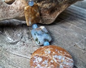Blue-veined Stone and Glass Bead Keychain - Free Shipping