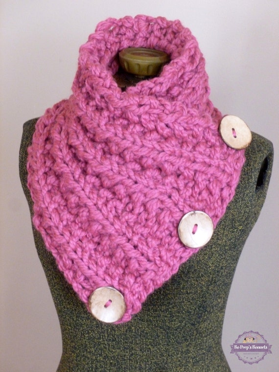 Thick Button Scarf THE LANCASTER SCARF, Chunky Knit Cowl, Chunky Button ...