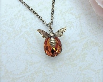 Bee Necklace, Bee Jewelry Honey Bee Necklace Topaz Honey Drop Tiny Bee Jewelry, Gift for Her, Bee Gift, Bee Lover Christmas Gift Stuffer
