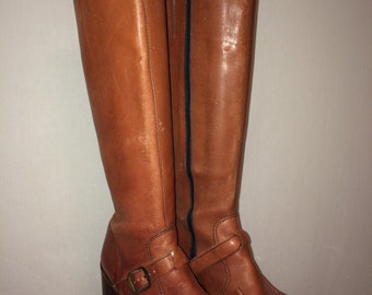 1970s boots leather tan distressed zip platform half brown charlies brazil angels thing studio sexy