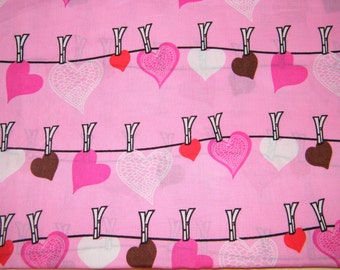 BTY HANGING HEARTS Novelty Print 100% Cotton Quilt Crafting Fabric by the Yard