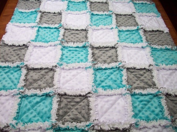 Baby Rag Quilts Aqua Grey Rag Quilt Minky Rag Quilt Unisex