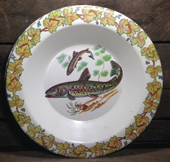 FIVE Rainbow Trout Enameled Tin Plates Action by SisterSassafras