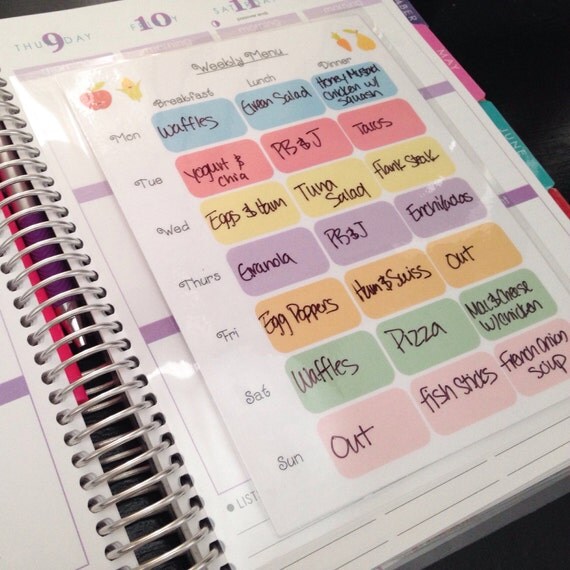 Items Similar To Weekly Meal Plan For Erin Condren Plum Paper Or