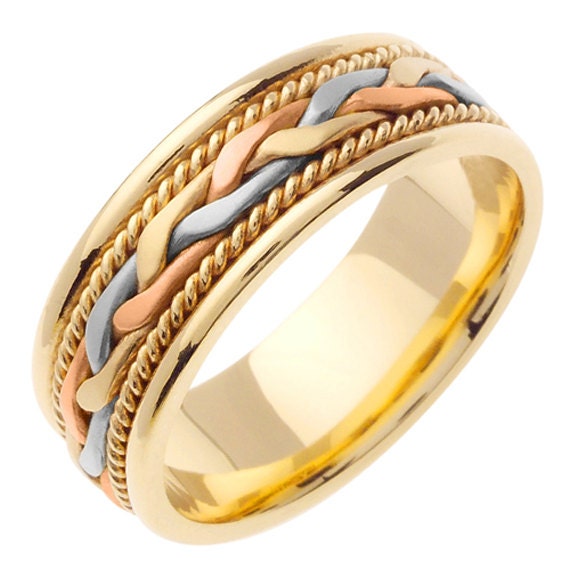 14K Tri Color Hand Braided Cord Wedding Ring Band by JewelersCraft