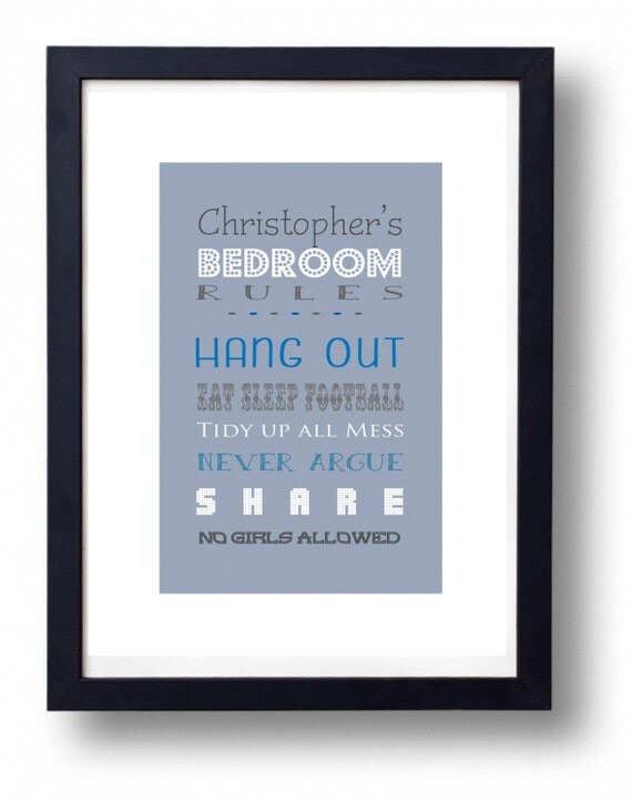 Personalised Boy's Bedroom Rules Print Picture Room by MTandBB