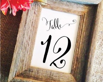 Elegant Wedding Table Numbers Wedding Decor Table numbers cards Wedding Decoration Rustic Table Numbers (Frame NOT included)