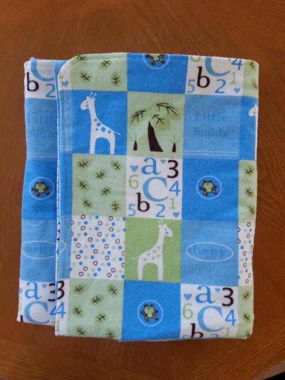 Flannel baby boy receiving blanket reversible blue green